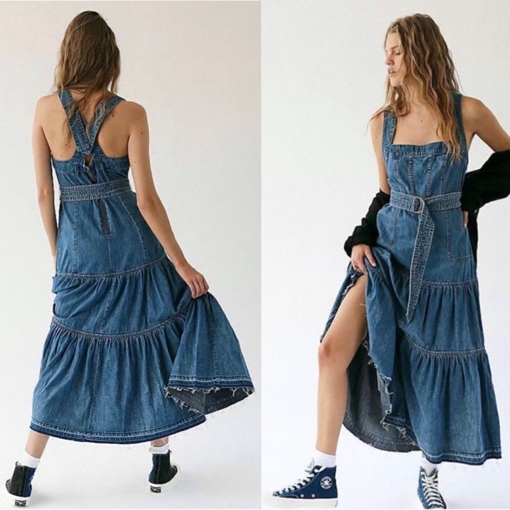 Free People Sierra Madre Denim Tiered Dress